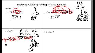 Simplifying Radicals Example Problems