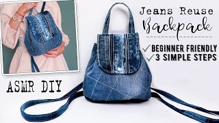 How to Make a Backpack • DIY DENIM BACKPACK IDEA • Jeans Reuse • ASMR Sewing Sounds