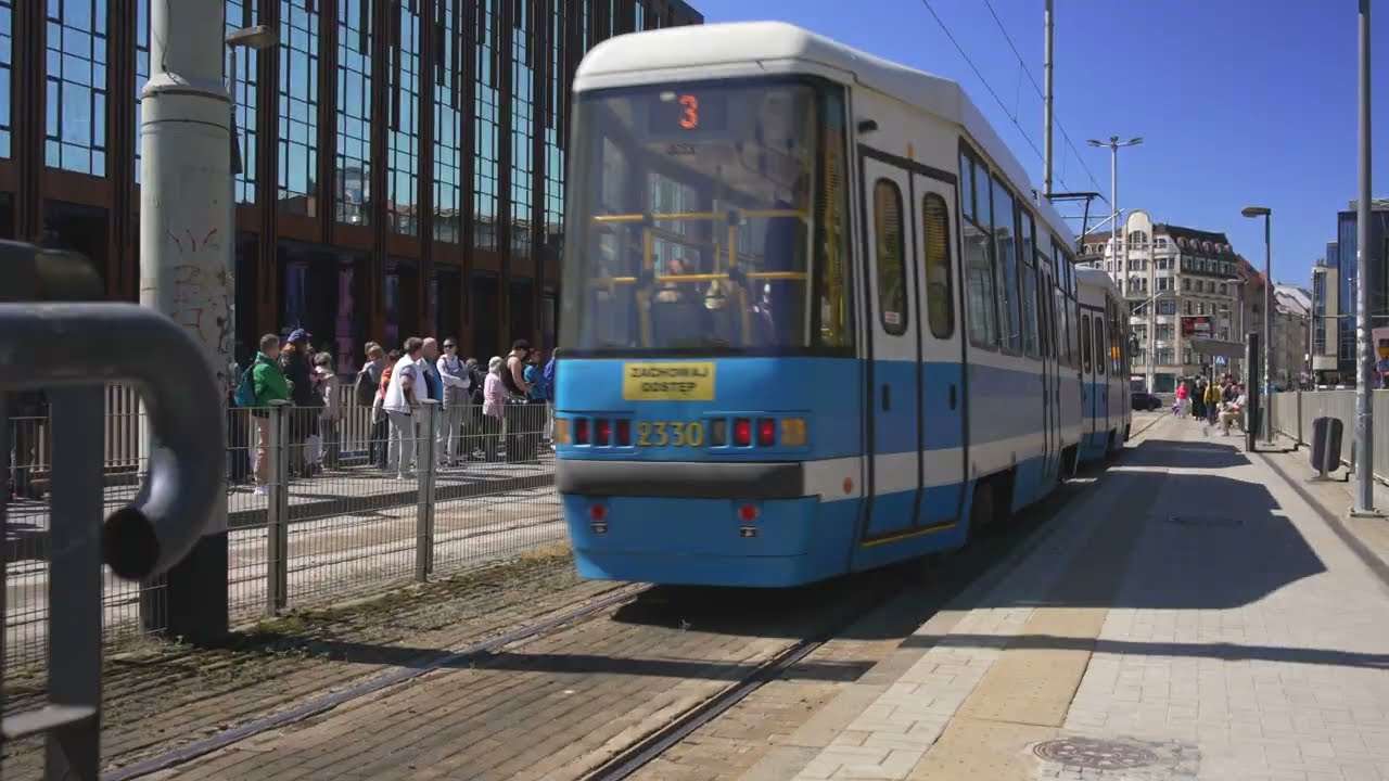 Poland, Wrocław, tram 3 ride from Galeria Dominikańska to Rynek