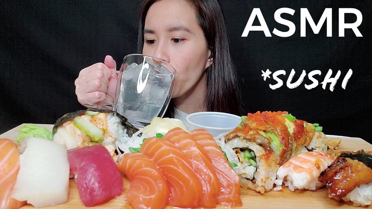 ASMR SUSHI CONE, SASHIMI, & NIGIRI PLATTER MUKBANG 먹방 (No Talking) EATING SOUNDS | Rossikle ASMR
