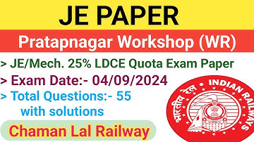 Pratapnagar Workshop(WR) 04/09/2024 JE Paper solution @ChamanLalRailway #ldce #je #tech #ame #awm