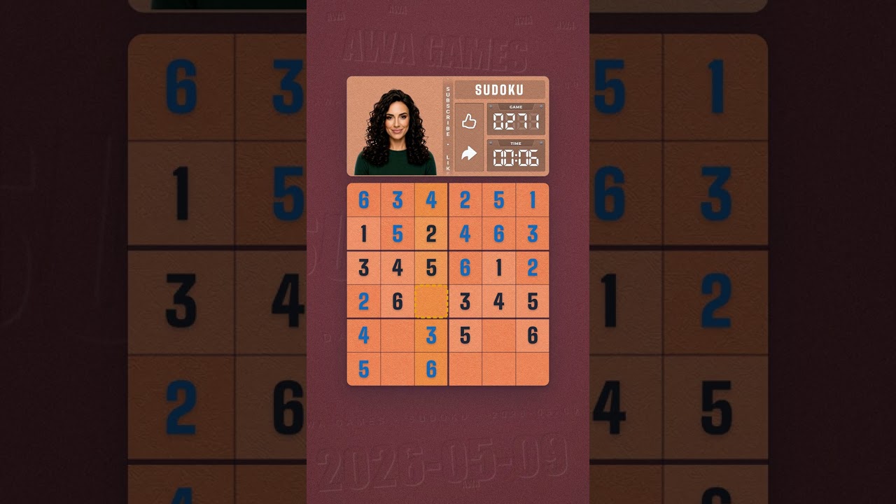 LinkedIn Mini Sudoku #271 solved board for May 9, 2026, 6x6 grid