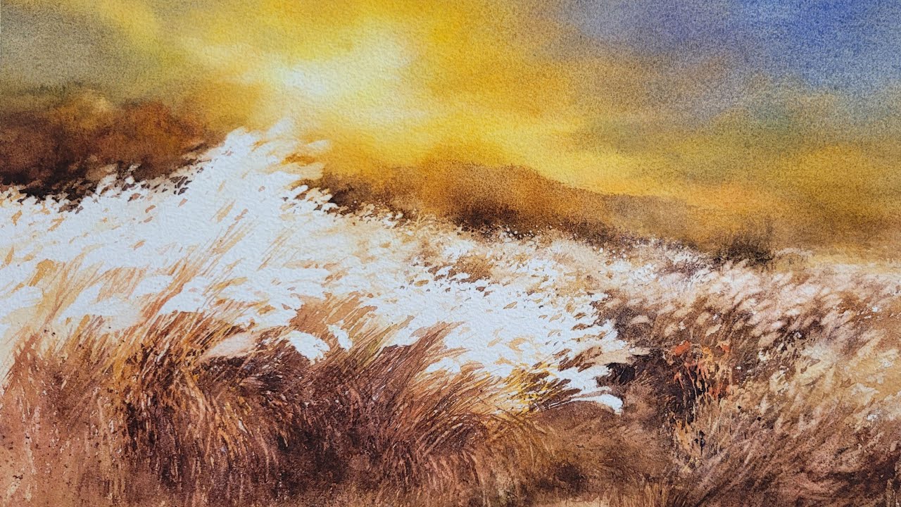 억새밭/Silver grass field[가을풍경수채화/ Autumn landscape watercolor Painting] 해지는 가을저녁 바람을 노래하다//11월의  풍경