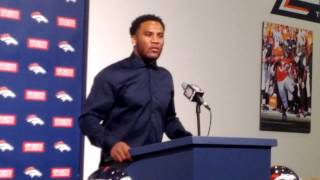 New Broncos safety T.J. Ward talks to the media Wednesday