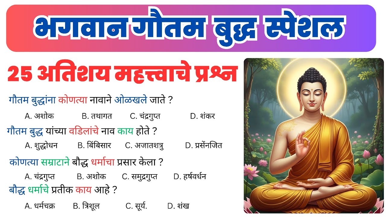 गौतम बुद्ध प्रश्नोत्तर | Gautam Buddha GK in Marathi | Gautam Buddha General knowledge question #gk
