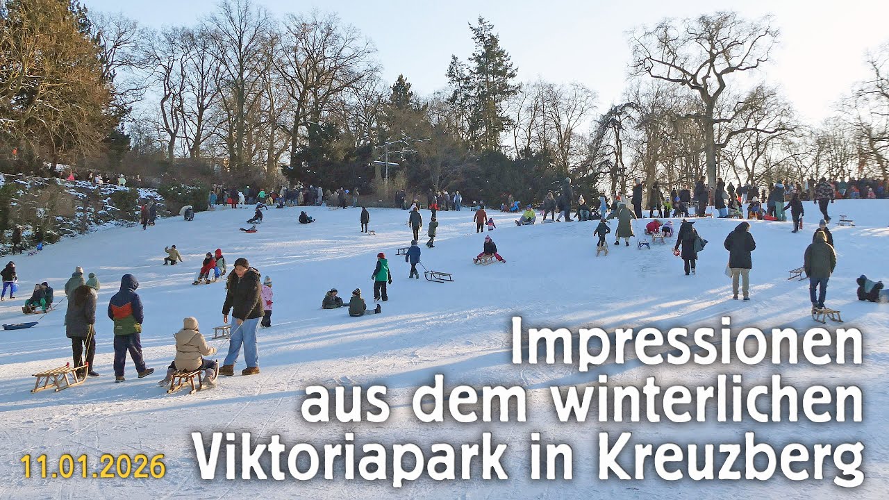 Impressionen aus dem winterlichen Viktoriapark in Kreuzberg 2026 - Rodeln