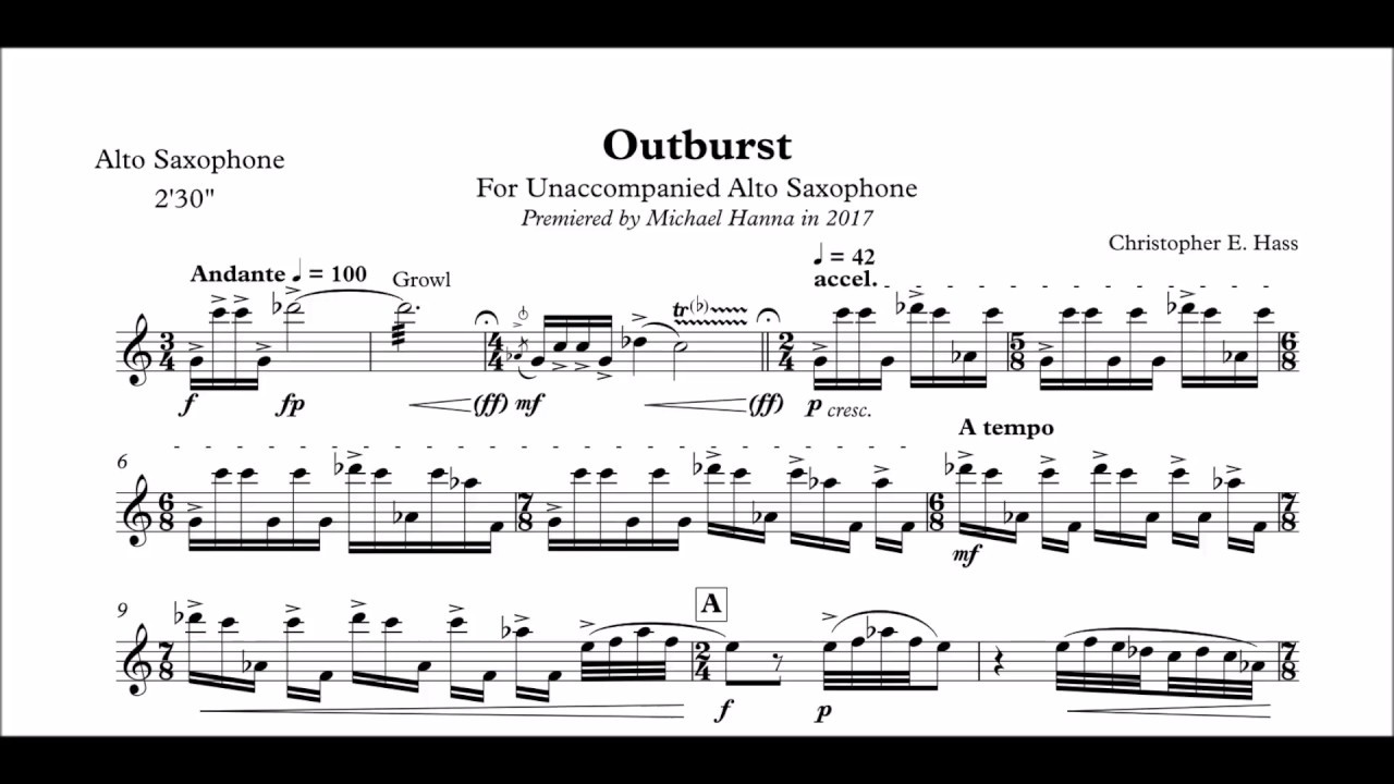 Outburst for Unaccompanied Alto Saxophone - Chris Evan Hass