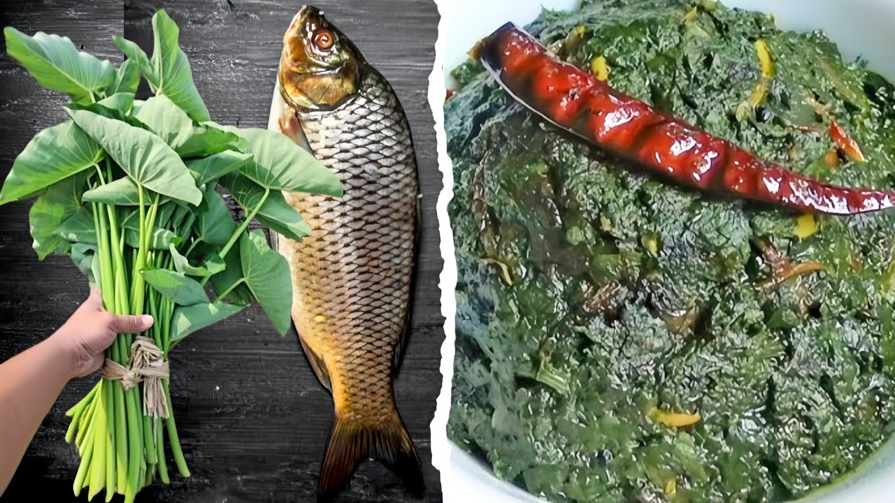 Taro Leaves Mash with Rohu Fish | Bengali Style Kochu Pata Bhorta Recipe