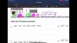 Unit 6 - Topic 1: Adding and subtracting polynomials
