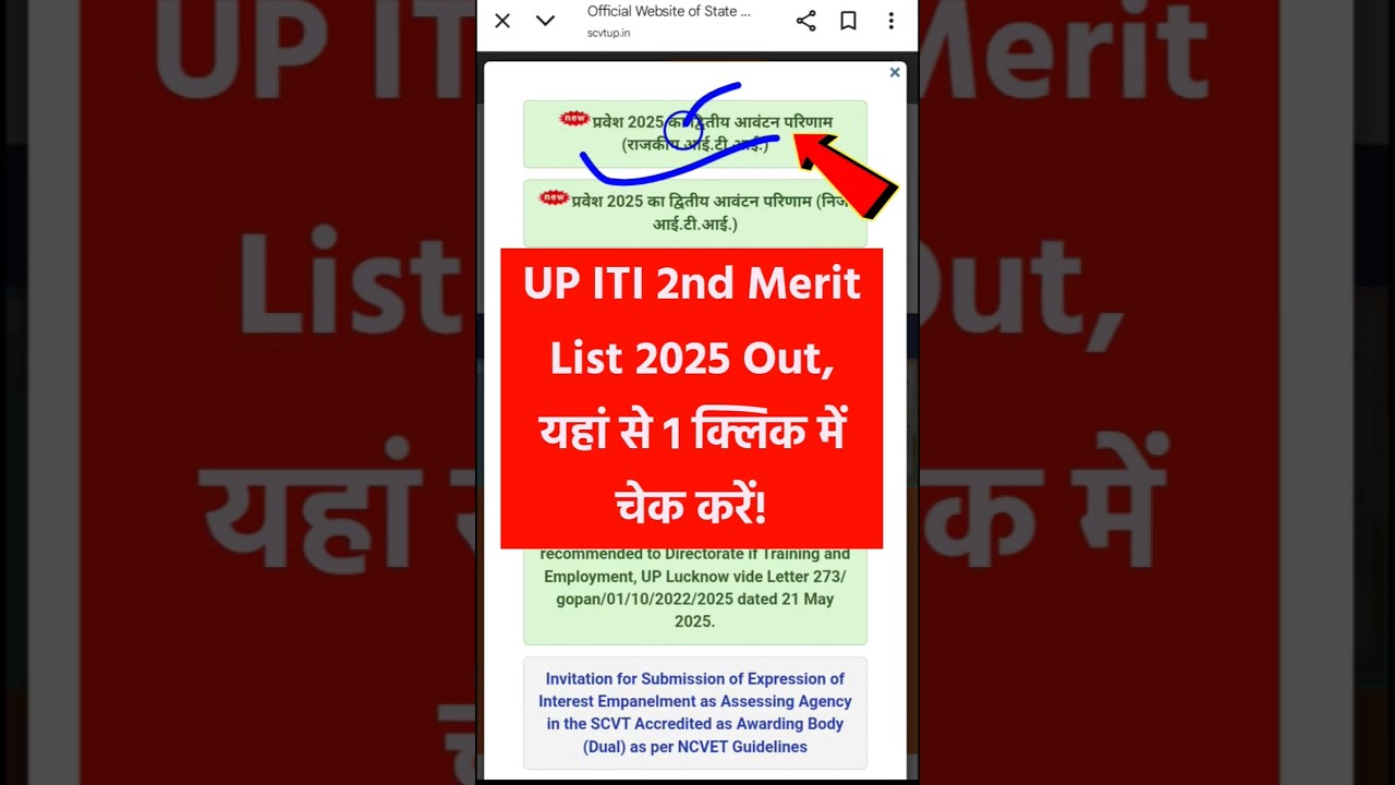 UP ITI 2nd Round Merit List 2025 | UP ITI 2nd Merit List 2025 
