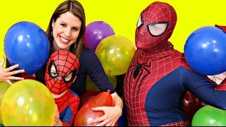 Balloon Pop Challenge & GIANT Balloon Drop Surprise Toys Spiderman & DisneyCarToys Sandra