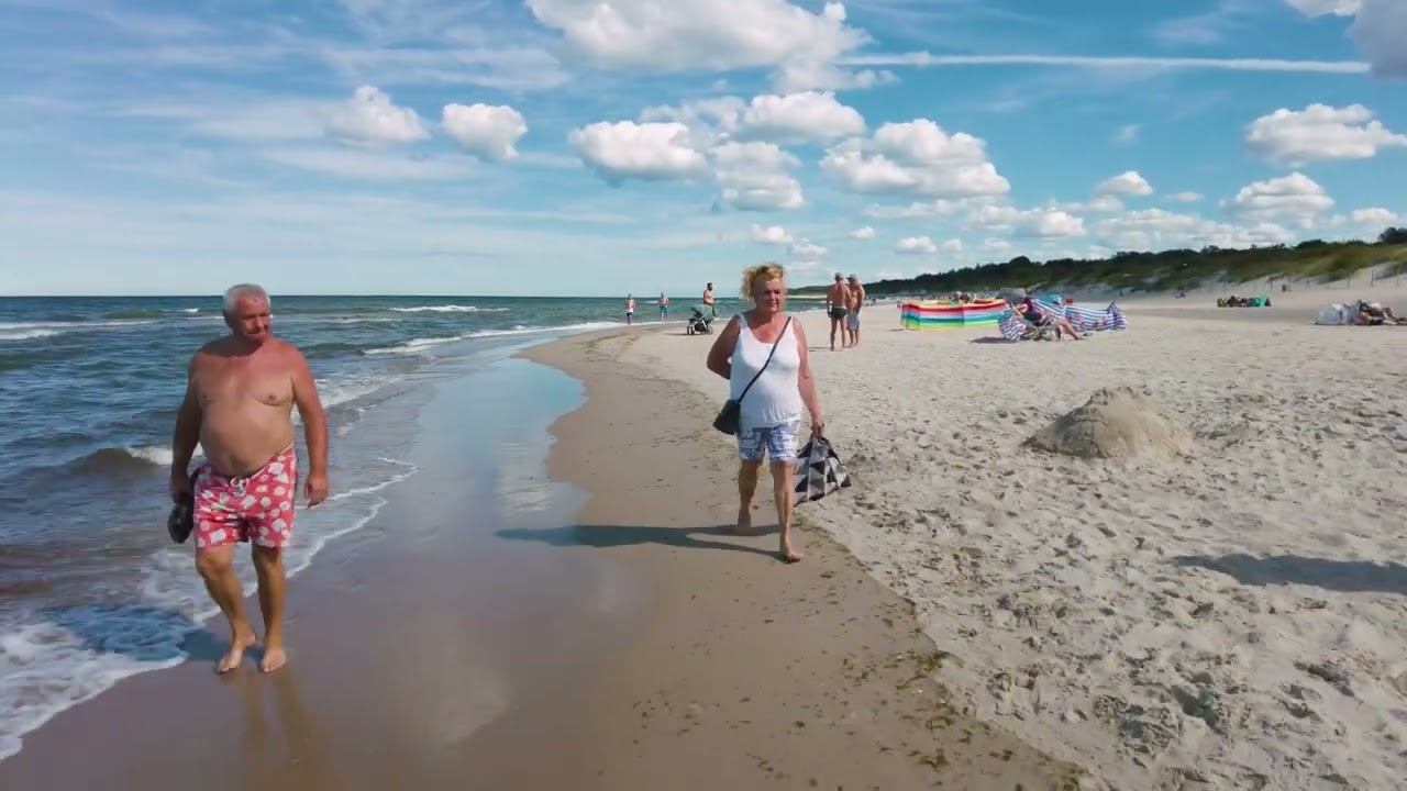 Dziwnów, прогуливаясь по пляжу в тихом ритме [4K] Польша