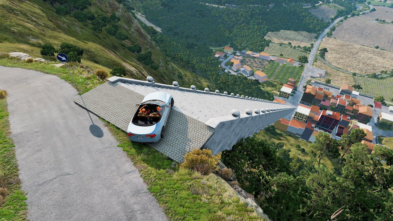 Mobil vs downhill stairs - BeamNG Drive