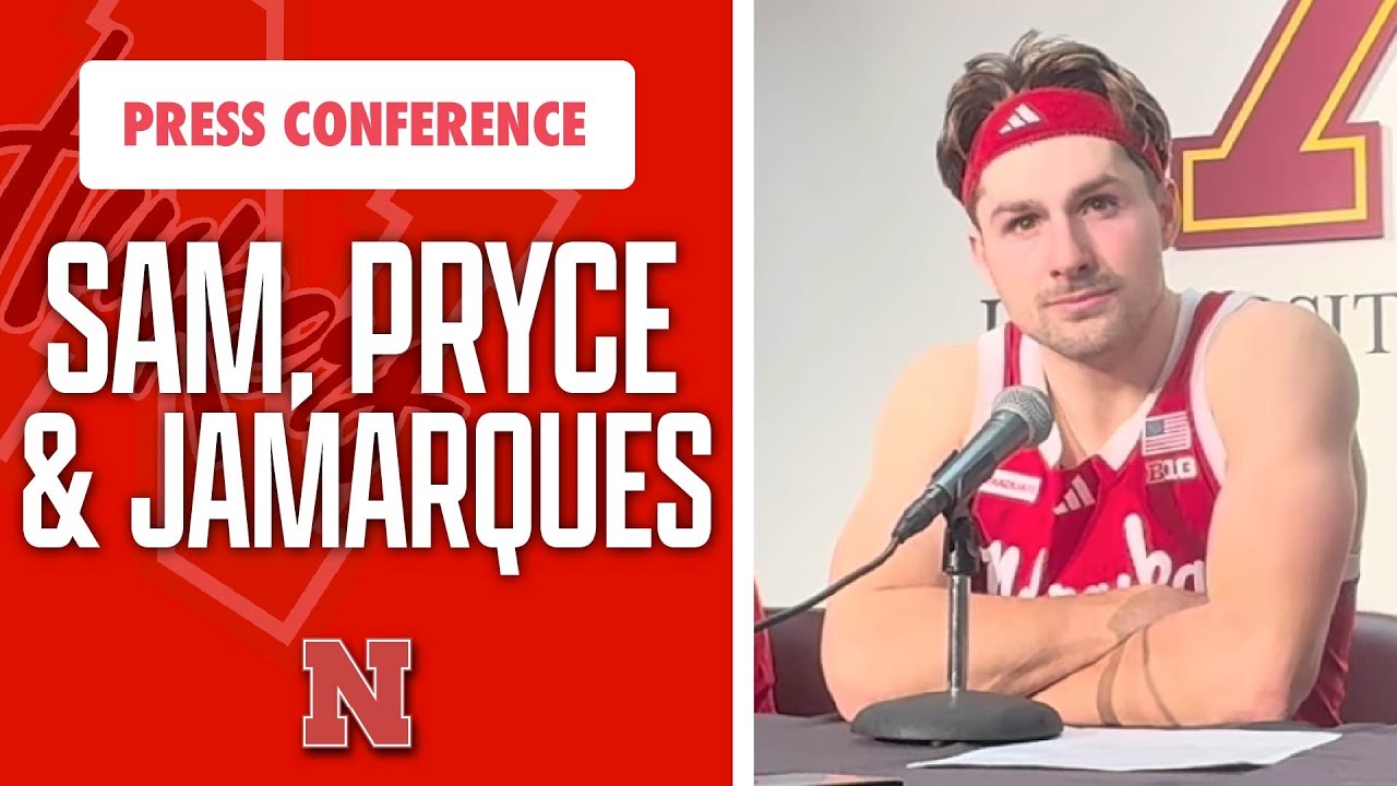 Husker players Pryce Sandfort, Jamarques Lawrence, and Sam Hoiberg talk NU's 76-57 win at Minnesota