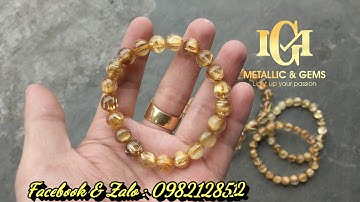 Vòng thạch anh tóc vàng bã mía trong vắt VIP size 9mm cực chất