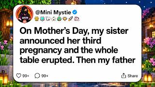 On Mother's Day, my sister announced her third pregnancy and the whole table erupted  Then my father