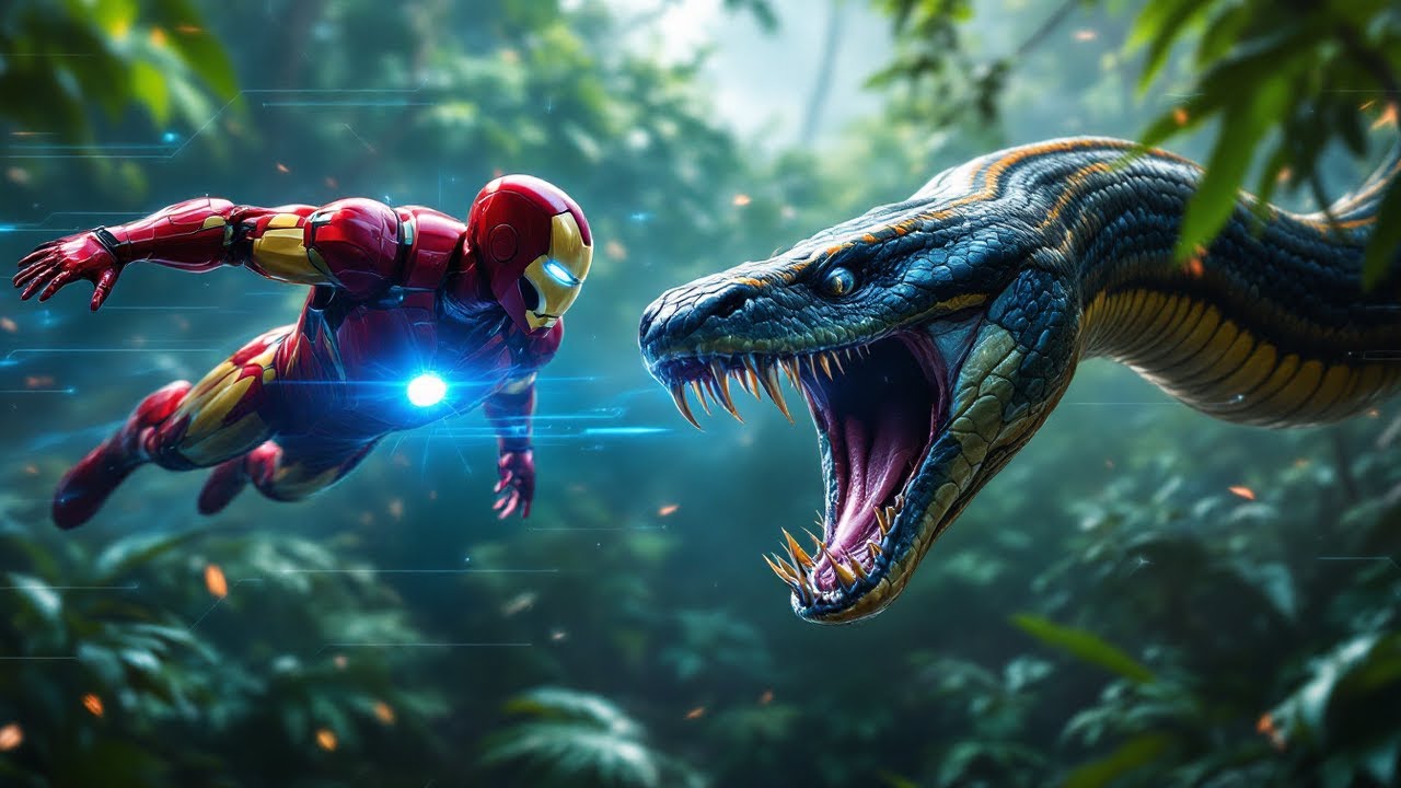 Iron Man vs Titanoboa Tech vs Nature in an Epic Jungle Showdown!