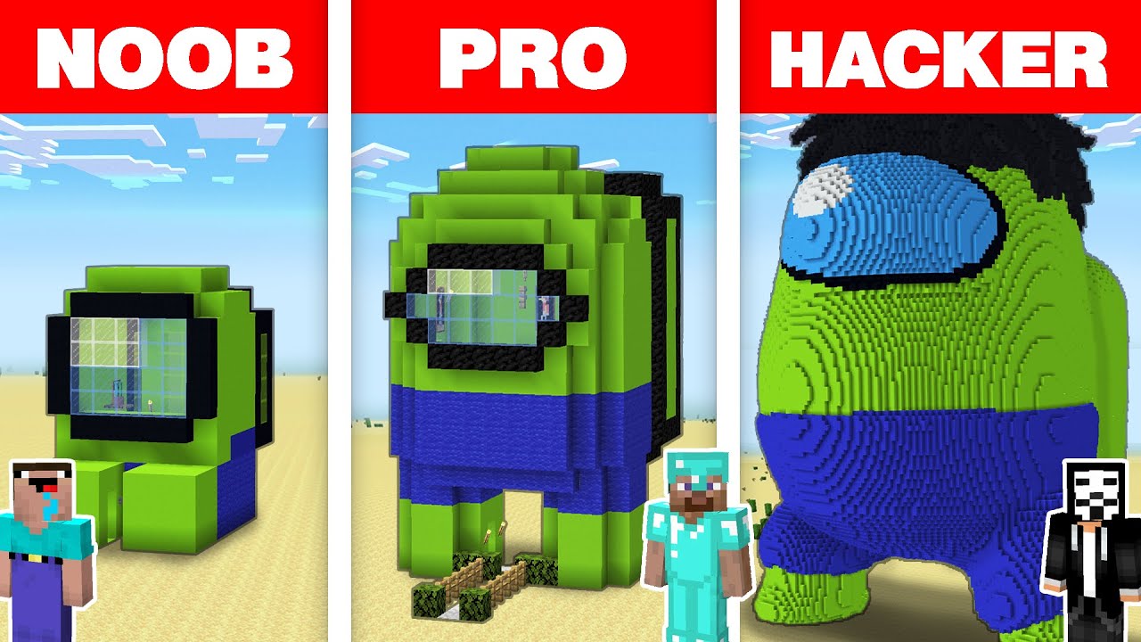 Minecraft NOOB vs PRO vs HACKER: AMONG US HOUSE BUILD CHALLENGE in