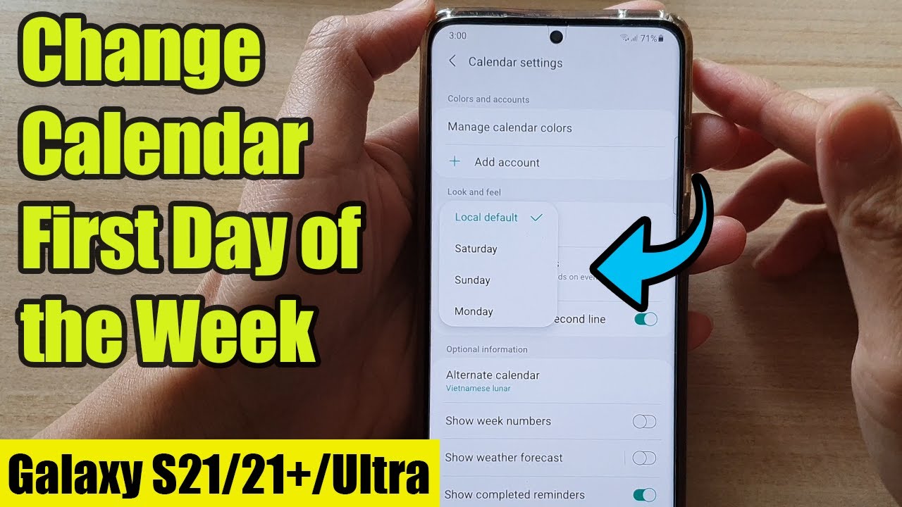 Galaxy S21/Ultra/Plus: How to Change Calendar First Day of the Week