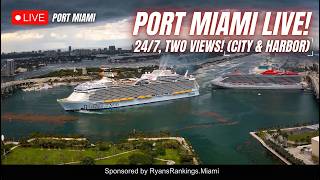 🔴 LIVE Port Miami Cruise Ship Terminals | Biscayne Bay Weather | Downtown Miami Skyline | 3 Cameras