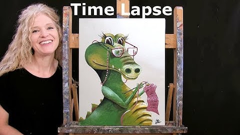How to Draw and Paint "CROCHETING CROCODILE" - Time Lapse - Easy Beginner Acrylic Painting Tutorial