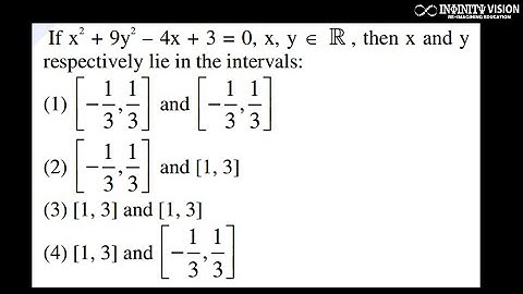 Function- If x2+9y2-4x+3=0 , x,y ∈ R, Then x and y  respectively lie in the intervals.