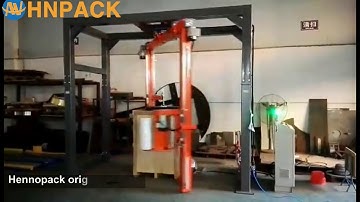 Hennopack MR402 Fully automatic rotary arm stretch wrapper with top press plate factory  testing