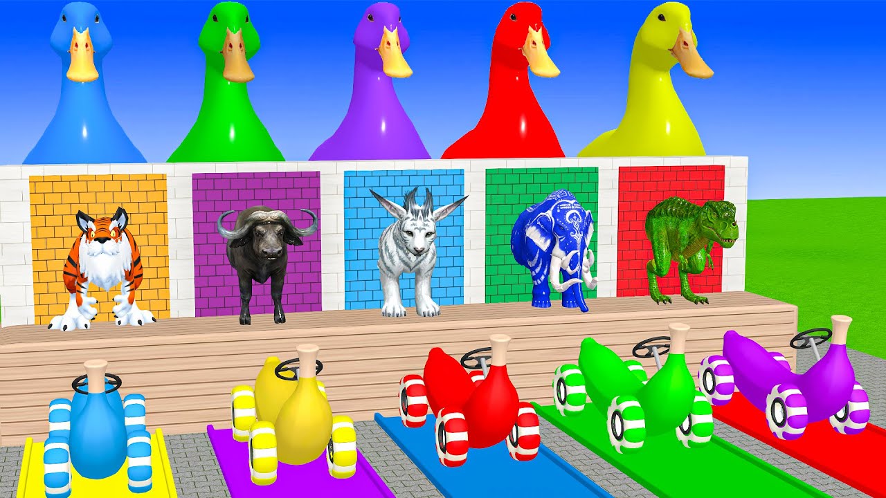 Long slide game with cow, elephant, monkey, dog, bear - 3D animal game - Fun 3D animals