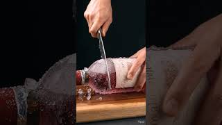 Person slicing frozen wine bottle  #ai #aishorts #aivideo #asmr