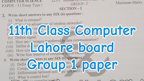11th Class Computer Lahore board group 1 paper 1st year computer Paper group 1