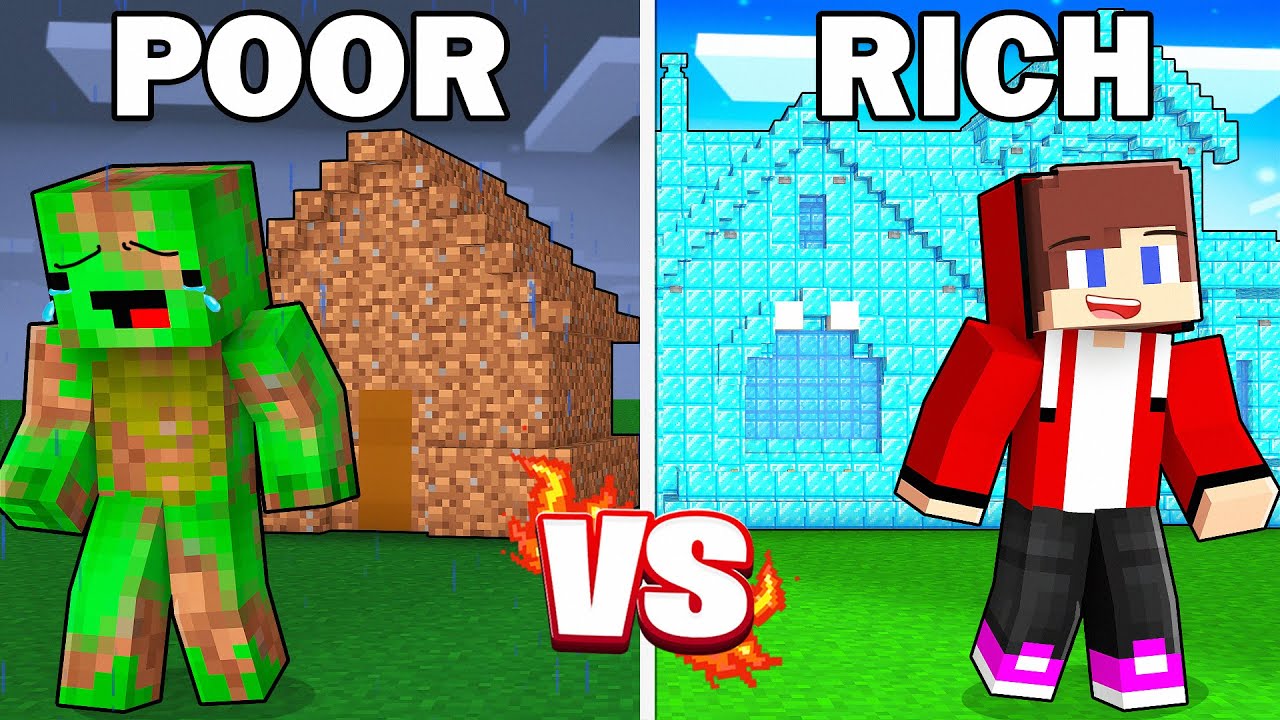 JJ and Mikey Left POOR vs RICH House in Minecraft ! Maizen