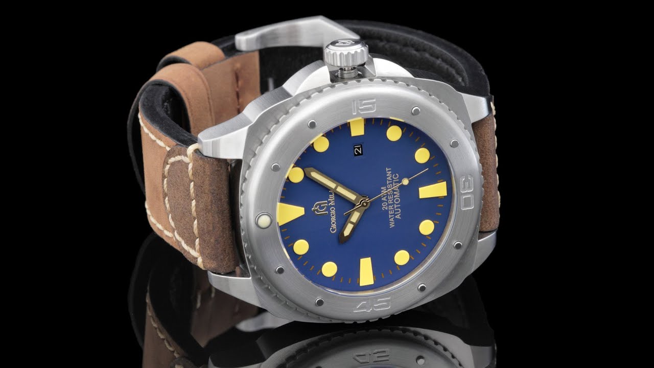 Giorgio Milano 952ST043 49mm Blue Dial Automatic Leather Strap Watch & Extra Strap renato raquetes