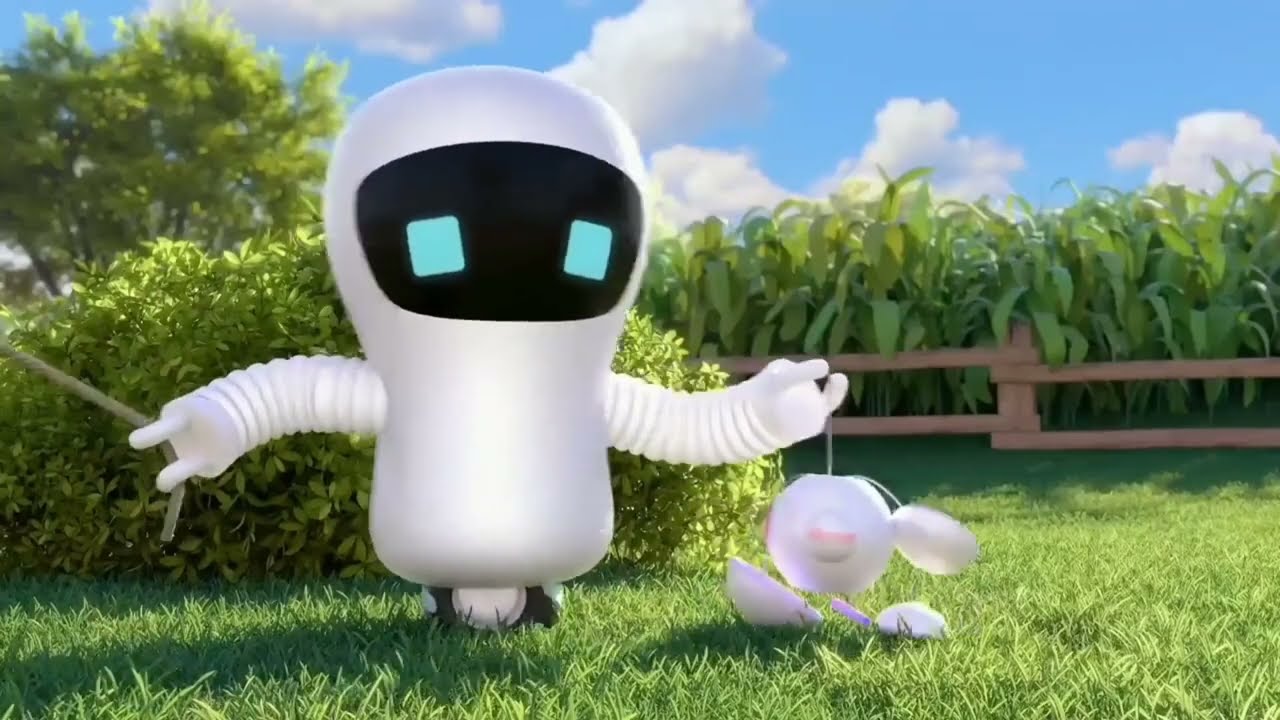 bunny playing with robot