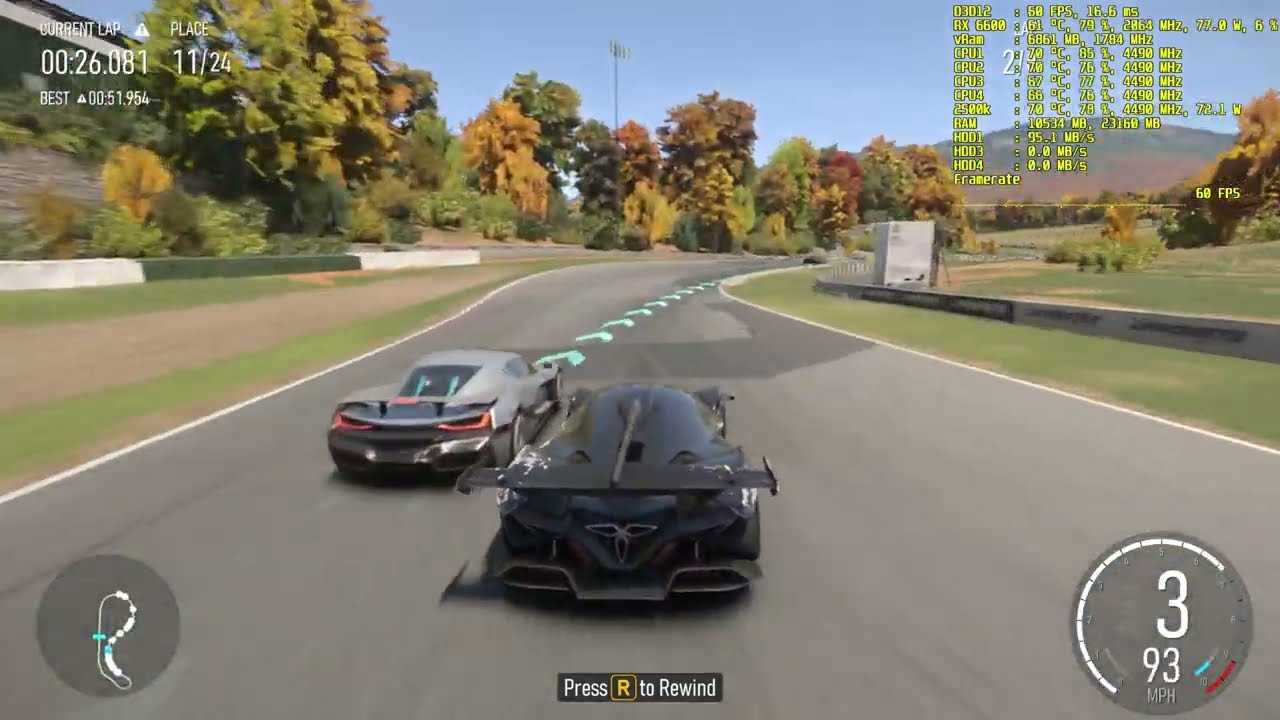 Forza Motorsport 2023, 2500k, RX 6600, OC, 1920X1080, high, capped, SSD