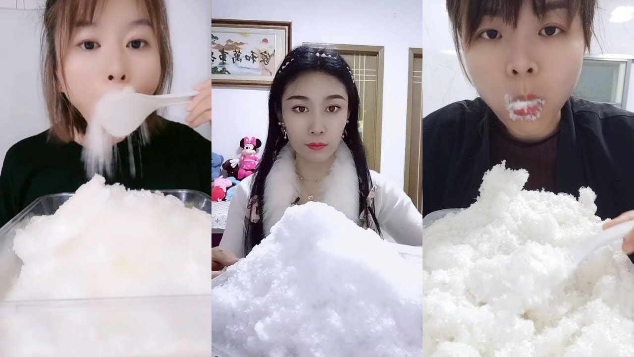 얼음ASMR 얼음먹방 FLUFFY POWDERY ICE SOFT BIG BITES CRUNCHY POWDERY ICE EATING ASMR P184 【咀嚼音】【 音フェチ】氷を食べる