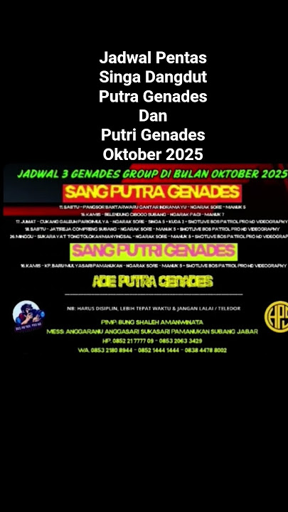 Jadwal Singa Dangdut Putra Genades & Putri Genades Bulan Oktober 2025