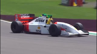 Vettel drives Senna's historic 1993 McLaren Mp4\/8 at Imola