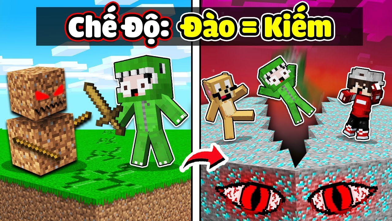 KHANGG BEDWARS THỬ THÁCH 24H ĐÀO = KIẾM SÀN ĐẤU NGẪU NHIÊN TRONG MINECRAFT *ĐẠI CHIẾN VỚI BLOCK 😱🤔