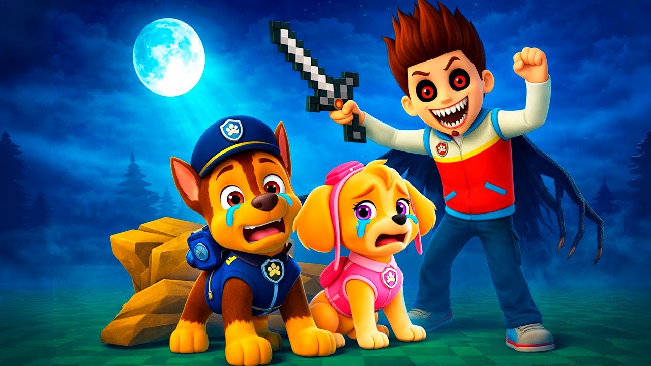 Скай и Гонщик Щенячий Патруль Прячутся в Лесу от Райдера в Майнкрафт