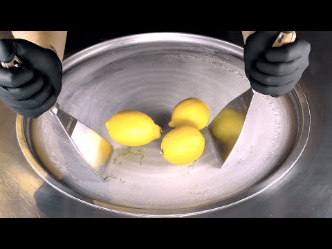ASMR - Lemon Ice Cream Rolls | how to make Citron rolled Ice Cream with fresh Lemons - fast ASMR 4k