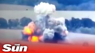 Huge blast as Ukrainian forces drop bomb on unsuspecting Russian tank