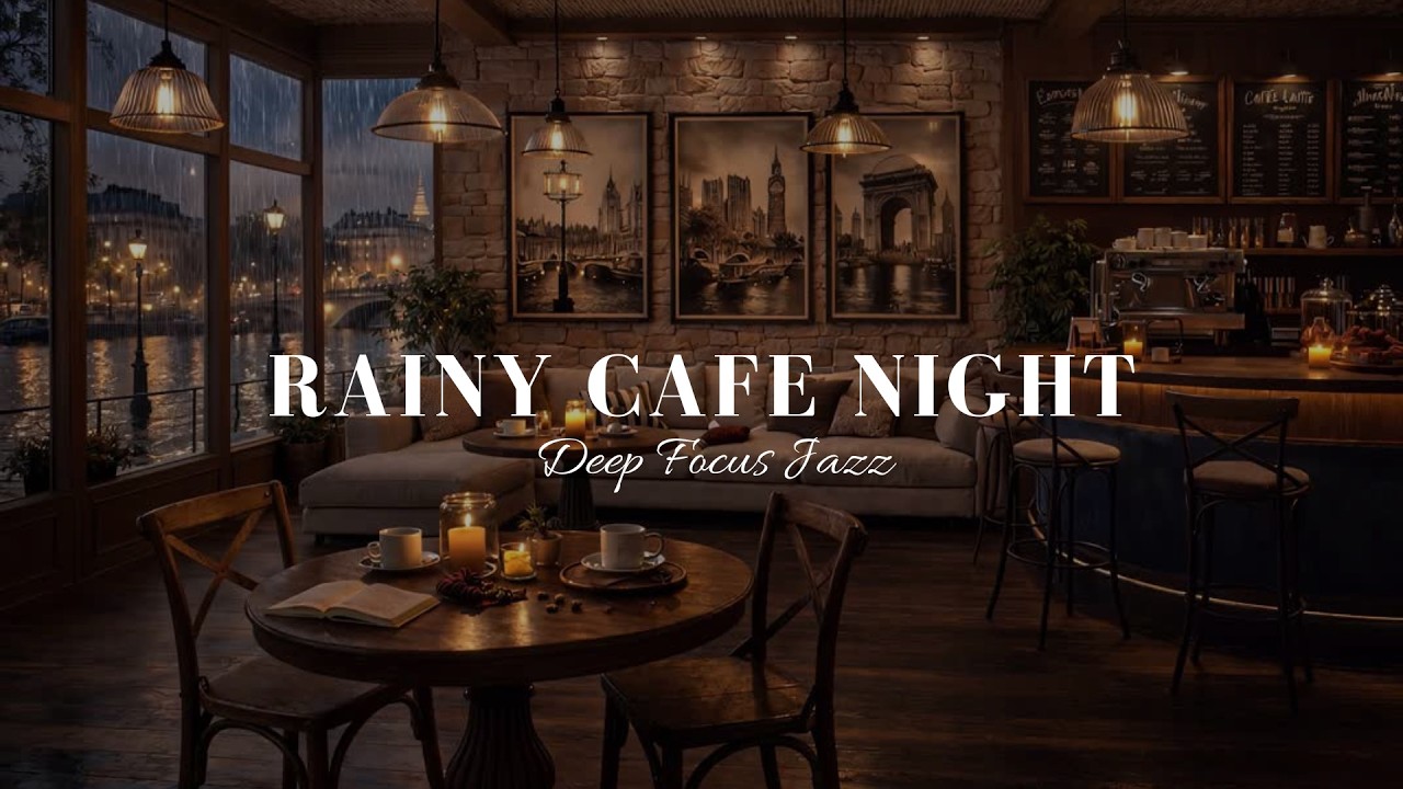 3+ Hours Deep Focus • Cozy Rainy Café Night Ambience (4K) • Soft Sax & Piano Smooth Jazz