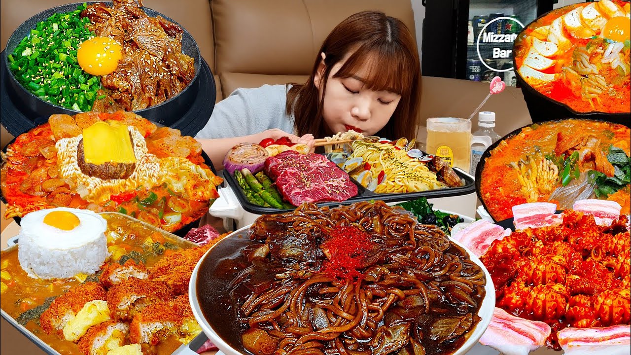 Sub)Real Mukbang- Вся вкусная еда в мире 🔥 Острая лапша,курица,стейк,паста,карри 🍱 ASMR КОРЕЙСКАЯЕДА