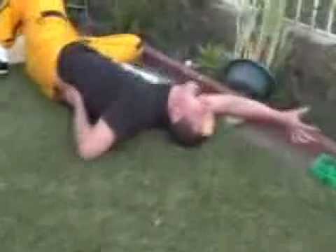 2 Idiots jump off roof onto table!