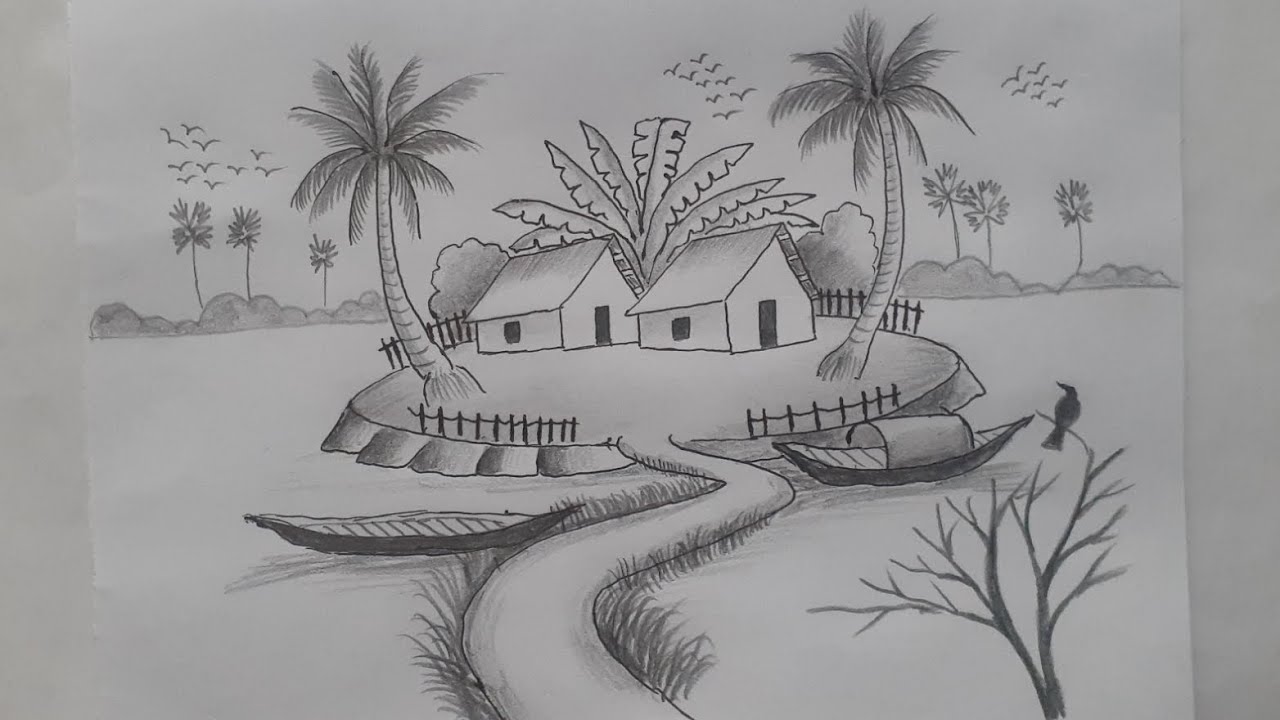 River side Houses in a Scenery Art with Pencil || Easy Pencil Art - YouTube