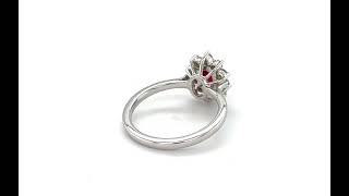 18ct White Gold Oval Ruby .53cts and Diamond .39cts Cluster Ring - 01120040 | Johnsons Jewellers