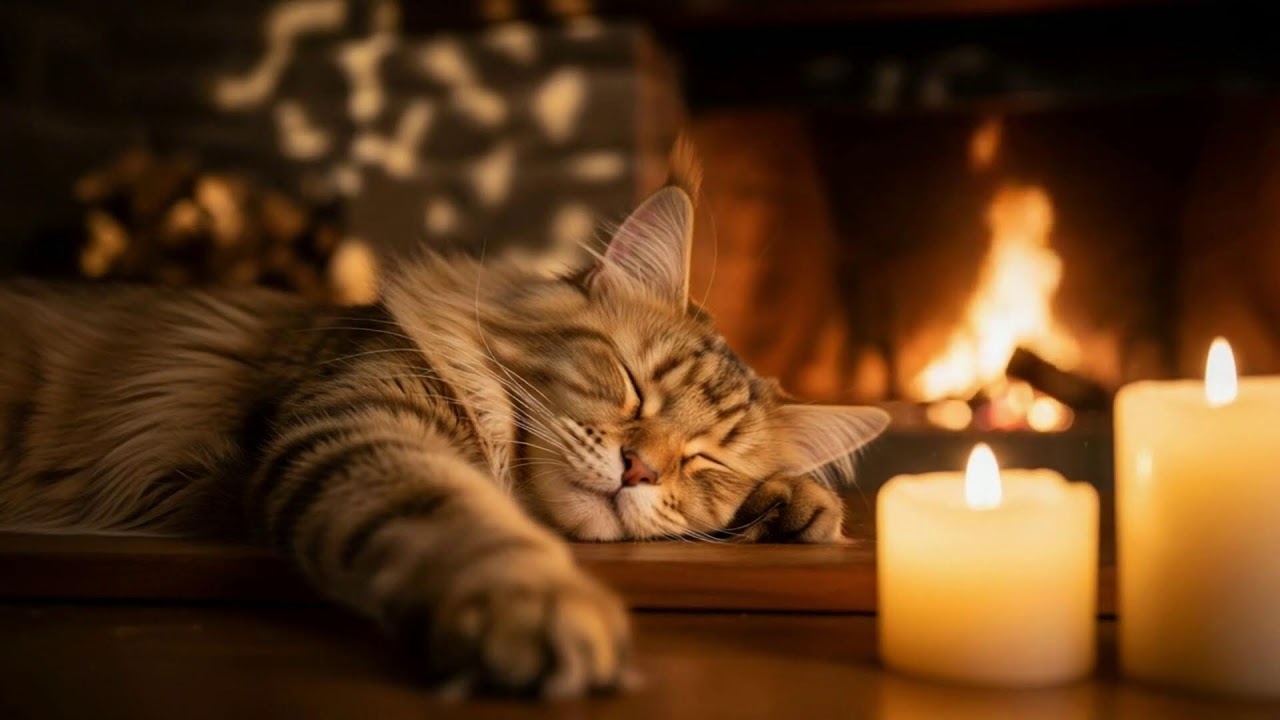 Relaxation For Cats Music 432Hz 😻 Cozy Fireplace For Peaceful Healing Sleep