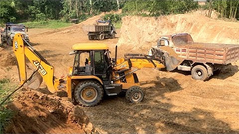 JCB Backhoe 3DX  Loading Soil Into Tipper Dump