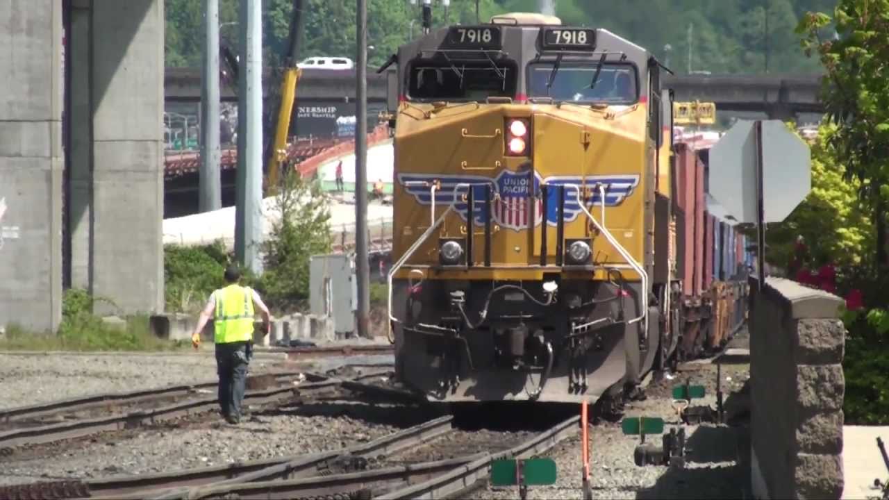UP stack train across Bridge 36.8, Seattle, 5-20-2011