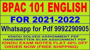 BPAC 101 Solved Assignment 2021-22 in English.